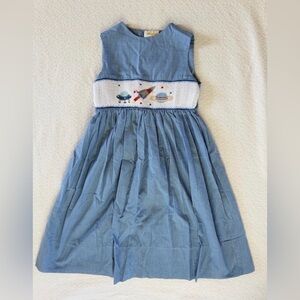 Rosalina Collection Space Adventure Blue Gingham Smocked Sleeveless Dress